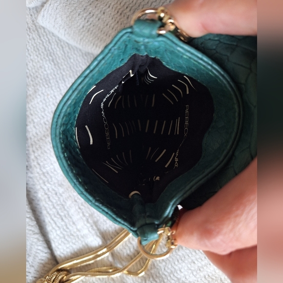 REBECCA MINKOFF Green Croco Print Leather Button Studded Crossbody Phone Bag - Picture 7 of 7
